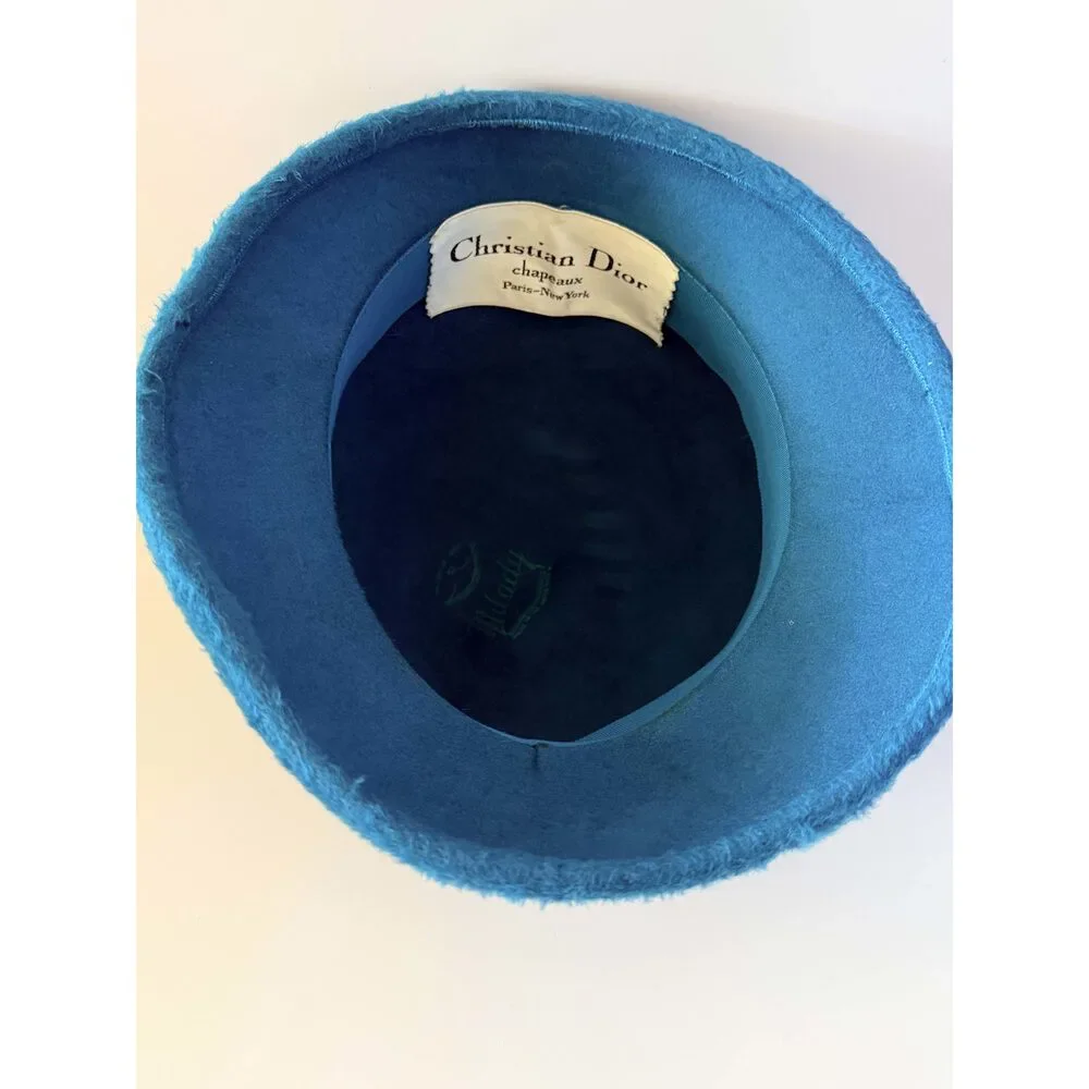 Vintage Christian Dior Chapeaux Turquoise Cloche Hat | Feather Trim Designer Ha